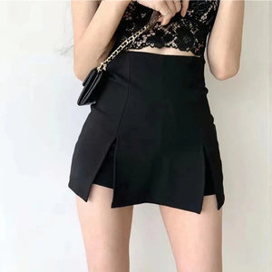 Side Slit Mini A-Line Skort Black