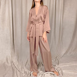 2-Piece Robe & Pants Sleepwear Set Tan