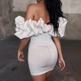 Satin Ruffle Sleeve Mini Dress White