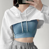 Cut Out Crop Hoodie White