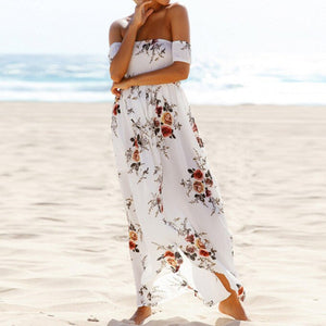 Off Shoulder Side Slit Floral Maxi Dress White