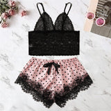 2-Piece Bralette Shorts Sleepwear Set Black/Pink Dot