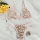 2-Piece Ultra Thin Floral Lingerie Set Pink