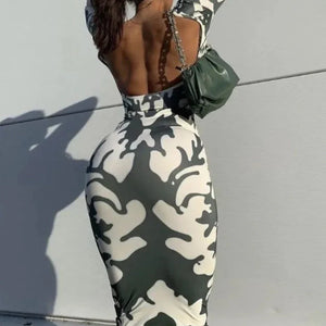 Backless Printed Bodycon Maxi dress