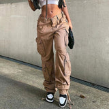 Baggy Wide Leg High Waist Straight Cargo Pants Khaki