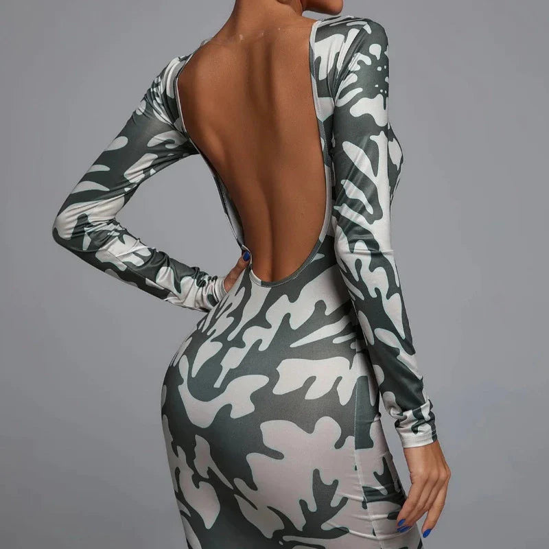 Backless Printed Bodycon Maxi dress