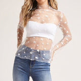 Mesh Layer Blouse Top White Star