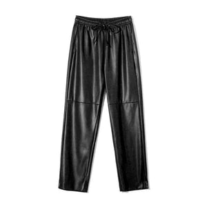 High Waist Spliced Faux Leather Pants