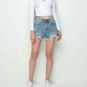 Distressed Denim Shorts Light Blue