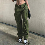 Baggy Wide Leg High Waist Straight Cargo Pants Green