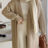 Knitted Open Long Cardigan Sweater Beige