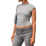 Short Sleeve Backless Crop Top Gray