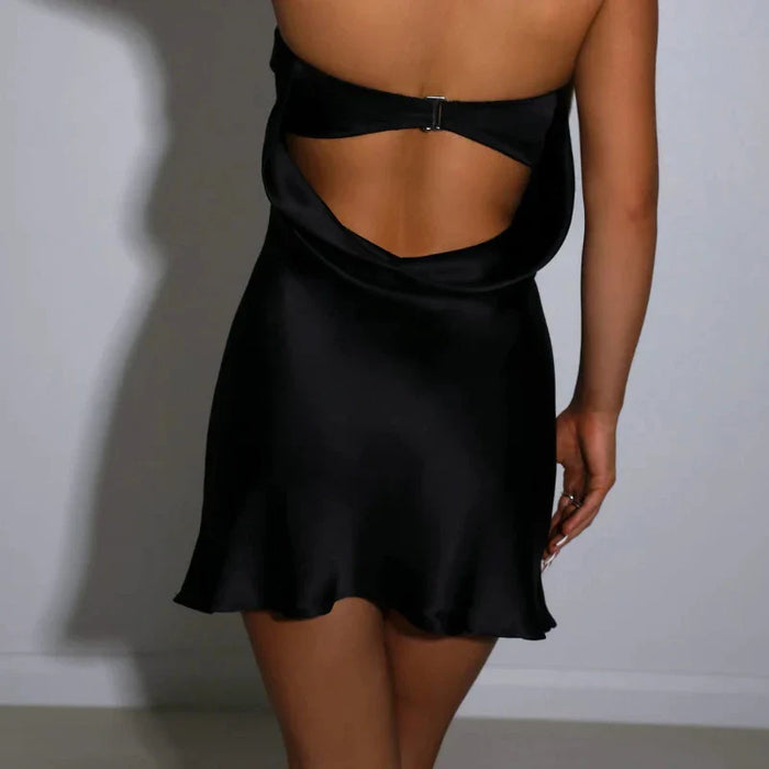 Strapless Satin Mini Dress Black