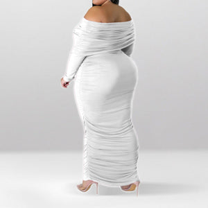 Plus Size Off Shoulder Ruched Long Sleeve Maxi Dress