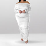 Plus Size Off Shoulder Ruched Long Sleeve Maxi Dress White