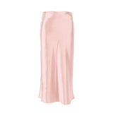 Solid Satin Midi Skirt Light Pink