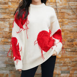 Knitted Heart Pullover Oversize Sweater White