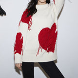 Knitted Heart Pullover Oversize Sweater White